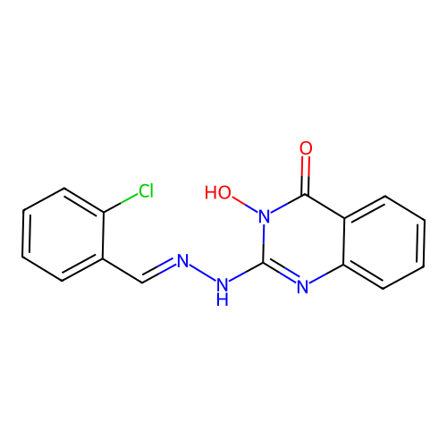 2-[(2E)-2-(2-chlorobenzylidene)hydrazinyl]-3-hydroxyquinazolin-4(3H)-one structure