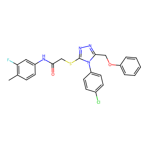 2-{[4-(4-chlorophenyl)-5-(phenoxymethyl)-4H-1,2,4-triazol-3-yl]sulfanyl}-N-(3-fluoro-4-methylphenyl)acetamide structure