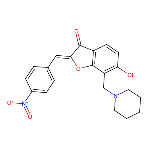 (Z)-6-hydroxy-2-(4-nitrobenzylidene)-7-(piperidin-1-ylmethyl)benzofuran-3(2H)-one structure