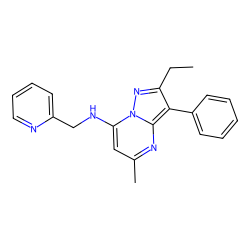 2-ethyl-5-methyl-3-phenyl-N-(pyridin-2-ylmethyl)pyrazolo[1,5-a]pyrimidin-7-amine structure