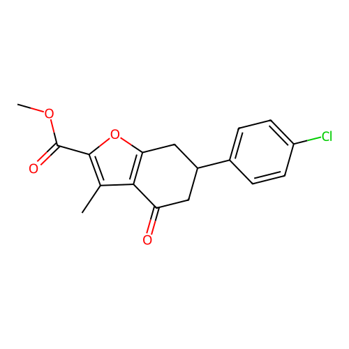 methyl 6-(4-chlorophenyl)-3-methyl-4-oxo-4,5,6,7-tetrahydro-1-benzofuran-2-carboxylate structure