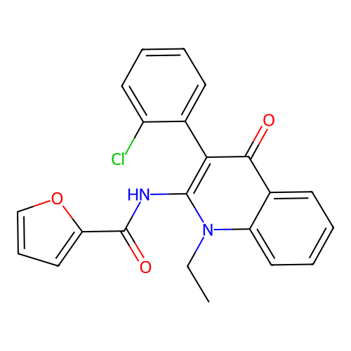 N-(3-(2-chlorophenyl)-1-ethyl-4-oxo-1,4-dihydroquinolin-2-yl)furan-2-carboxamide structure