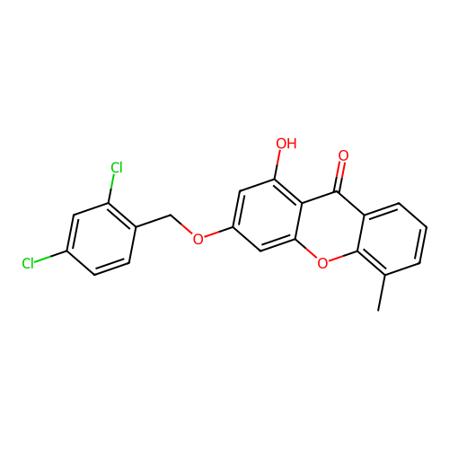 3-((2,4-dichlorobenzyl)oxy)-1-hydroxy-5-methyl-9H-xanthen-9-one structure