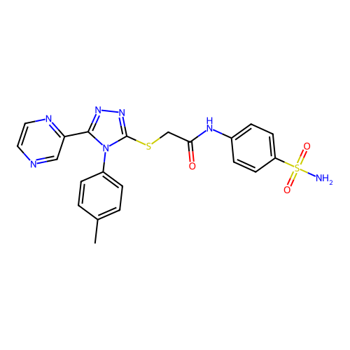 2-[[4-(4-methylphenyl)-5-pyrazin-2-yl-1,2,4-triazol-3-yl]sulfanyl]-N-(4-sulfamoylphenyl)acetamide structure