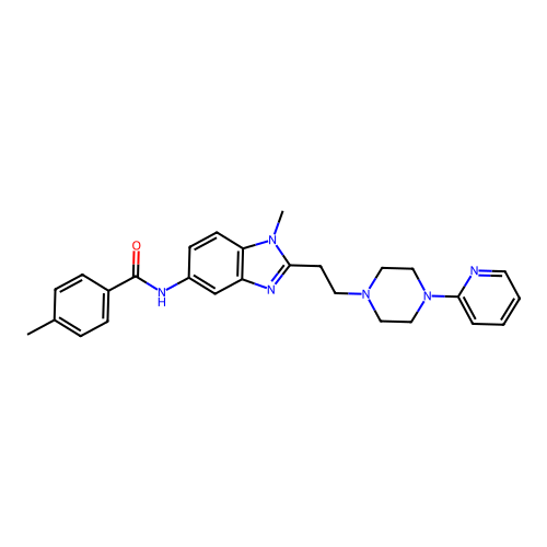 4-methyl-N-[1-methyl-2-[2-(4-pyridin-2-ylpiperazin-1-yl)ethyl]benzimidazol-5-yl]benzamide structure