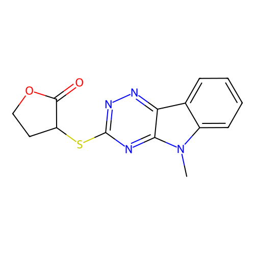 3-[(5-methyl-5H-[1,2,4]triazino[5,6-b]indol-3-yl)sulfanyl]dihydrofuran-2(3H)-one structure