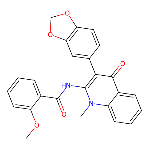 N-(3-benzo[1,3]dioxol-5-yl-1-methyl-4-oxo-quinolin-2-yl)-2-methoxy-benzamide structure