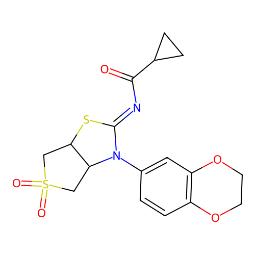 (Z)-N-(3-(2,3-dihydrobenzo[b][1,4]dioxin-6-yl)-5,5-dioxidotetrahydrothieno[3,4-d]thiazol-2(3H)-ylidene)cyclopropanecarboxamide structure