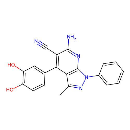 6-amino-4-(3,4-dihydroxyphenyl)-3-methyl-1-phenyl-1H-pyrazolo[3,4-b]pyridine-5-carbonitrile structure