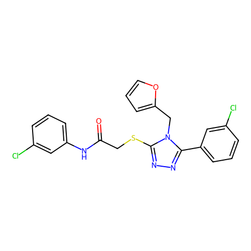N-(3-chlorophenyl)-2-{[5-(3-chlorophenyl)-4-(furan-2-ylmethyl)-4H-1,2,4-triazol-3-yl]sulfanyl}acetamide structure
