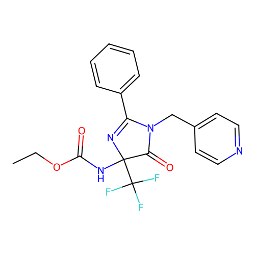 Ethyl N-[5-oxo-2-phenyl-1-(pyridin-4-ylmethyl)-4-(trifluoromethyl)imidazol-4-yl]carbamate structure