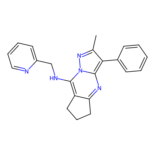 2-methyl-3-phenyl-N-(pyridin-2-ylmethyl)-6,7-dihydro-5H-cyclopenta[d]pyrazolo[1,5-a]pyrimidin-8-amine structure