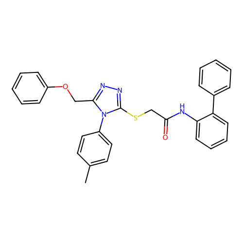 2-[[4-(4-methylphenyl)-5-(phenoxymethyl)-1,2,4-triazol-3-yl]sulfanyl]-N-(2-phenylphenyl)acetamide structure