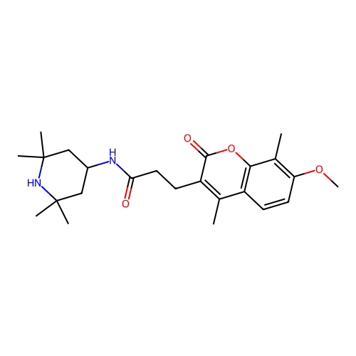 3-(7-methoxy-4,8-dimethyl-2-oxo-2H-chromen-3-yl)-N-(2,2,6,6-tetramethylpiperidin-4-yl)propanamide structure