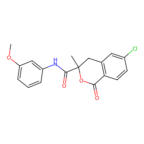 6-chloro-N-(3-methoxyphenyl)-3-methyl-1-oxo-4H-isochromene-3-carboxamide structure