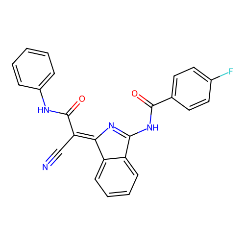 (Z)-N-(1-(1-cyano-2-oxo-2-(phenylamino)ethylidene)-1H-isoindol-3-yl)-4-fluorobenzamide structure
