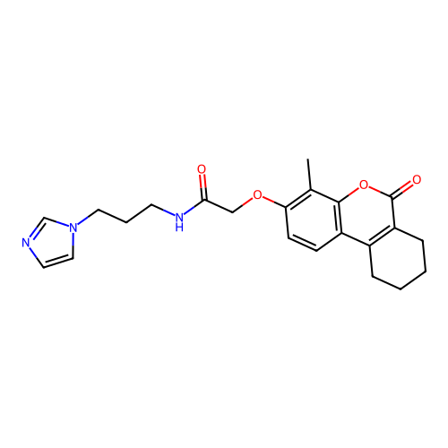 N-(3-(1H-imidazol-1-yl)propyl)-2-((4-methyl-6-oxo-7,8,9,10-tetrahydro-6H-benzo[c]chromen-3-yl)oxy)acetamide structure