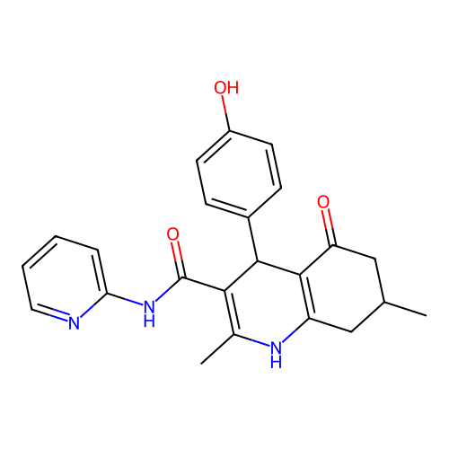 4-(4-hydroxyphenyl)-2,7-dimethyl-5-oxo-N-(pyridin-2-yl)-1,4,5,6,7,8-hexahydroquinoline-3-carboxamide structure