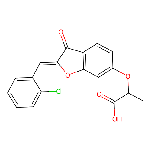(Z)-2-((2-(2-chlorobenzylidene)-3-oxo-2,3-dihydrobenzofuran-6-yl)oxy)propanoic acid structure
