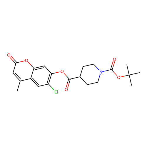 1-tert-butyl 4-(6-chloro-4-methyl-2-oxo-2H-chromen-7-yl) piperidine-1,4-dicarboxylate structure