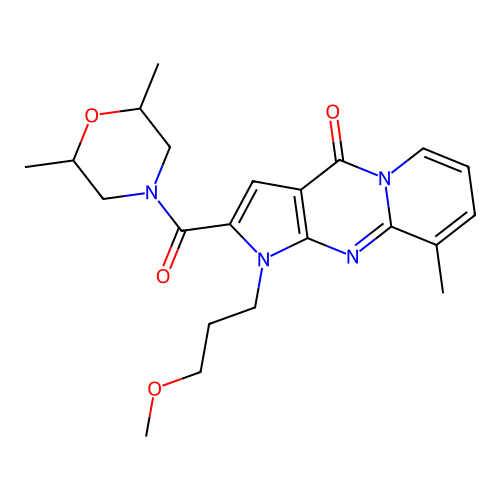 2-(2,6-dimethylmorpholine-4-carbonyl)-1-(3-methoxypropyl)-9-methylpyrido[1,2-a]pyrrolo[2,3-d]pyrimidin-4(1H)-one structure