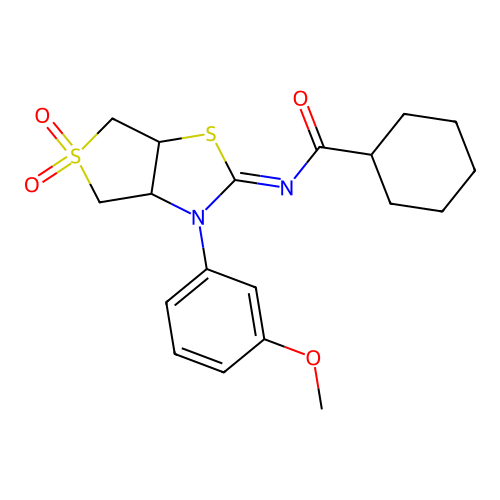 (Z)-N-(3-(3-methoxyphenyl)-5,5-dioxidotetrahydrothieno[3,4-d]thiazol-2(3H)-ylidene)cyclohexanecarboxamide structure