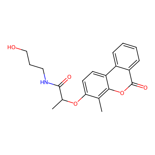 N-(3-hydroxypropyl)-2-((4-methyl-6-oxo-6H-benzo[c]chromen-3-yl)oxy)propanamide structure