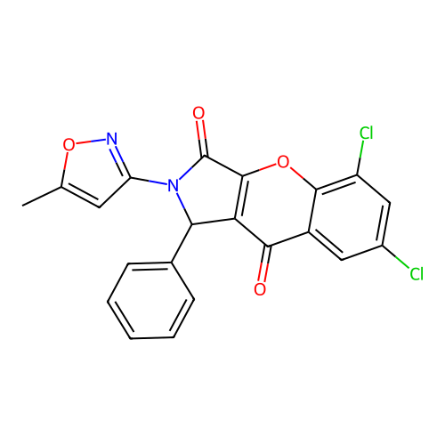 5,7-dichloro-2-(5-methyl-1,2-oxazol-3-yl)-1-phenyl-1H-chromeno[2,3-c]pyrrole-3,9-dione structure