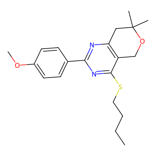 4-(butylsulfanyl)-2-(4-methoxyphenyl)-7,7-dimethyl-7,8-dihydro-5H-pyrano[4,3-d]pyrimidine structure