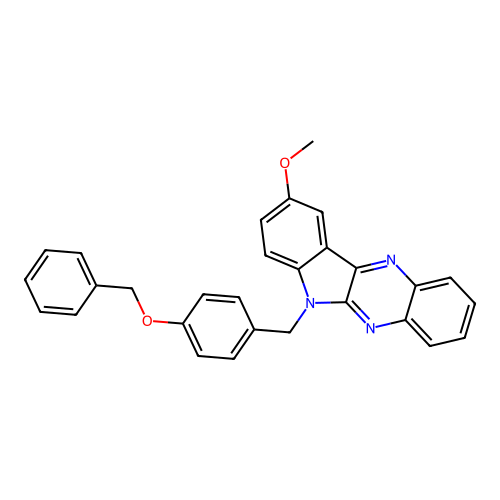 6-(4-(benzyloxy)benzyl)-9-methoxy-6H-indolo[2,3-b]quinoxaline structure