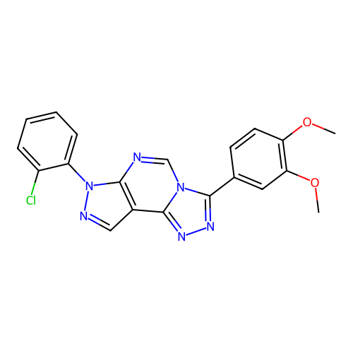 7-(2-chlorophenyl)-3-(3,4-dimethoxyphenyl)-7H-pyrazolo[4,3-e][1,2,4]triazolo[4,3-c]pyrimidine structure