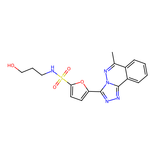 N-(3-hydroxypropyl)-5-(6-methyl-[1,2,4]triazolo[3,4-a]phthalazin-3-yl)furan-2-sulfonamide structure