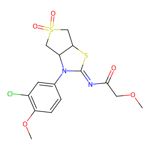 N-[(2Z)-3-(3-chloro-4-methoxyphenyl)-5,5-dioxidotetrahydrothieno[3,4-d][1,3]thiazol-2(3H)-ylidene]-2-methoxyacetamide structure