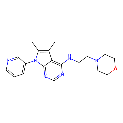 5,6-dimethyl-N-(2-morpholin-4-ylethyl)-7-pyridin-3-ylpyrrolo[2,3-d]pyrimidin-4-amine structure