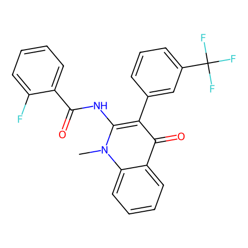 2-fluoro-N-[1-methyl-4-oxo-3-[3-(trifluoromethyl)phenyl]quinolin-2-yl]benzamide structure