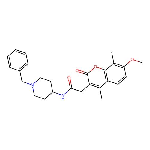 N-(1-benzylpiperidin-4-yl)-2-(7-methoxy-4,8-dimethyl-2-oxo-2H-chromen-3-yl)acetamide structure