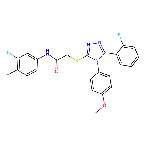 N-(3-fluoro-4-methylphenyl)-2-{[5-(2-fluorophenyl)-4-(4-methoxyphenyl)-4H-1,2,4-triazol-3-yl]sulfanyl}acetamide structure