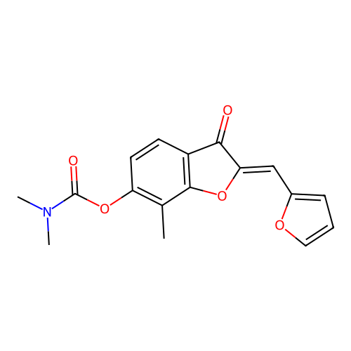 (Z)-2-(furan-2-ylmethylene)-7-methyl-3-oxo-2,3-dihydrobenzofuran-6-yl dimethylcarbamate structure