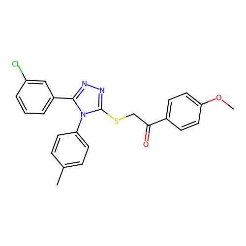2-[[5-(3-chlorophenyl)-4-(4-methylphenyl)-1,2,4-triazol-3-yl]sulfanyl]-1-(4-methoxyphenyl)ethanone structure