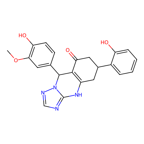 9-(4-hydroxy-3-methoxyphenyl)-6-(2-hydroxyphenyl)-5,6,7,9-tetrahydro-[1,2,4]triazolo[5,1-b]quinazolin-8(4H)-one structure