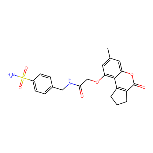 2-[(7-methyl-4-oxo-2,3-dihydro-1H-cyclopenta[c]chromen-9-yl)oxy]-N-[(4-sulfamoylphenyl)methyl]acetamide structure
