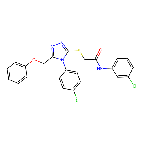 N-(3-chlorophenyl)-2-[[4-(4-chlorophenyl)-5-(phenoxymethyl)-1,2,4-triazol-3-yl]sulfanyl]acetamide structure
