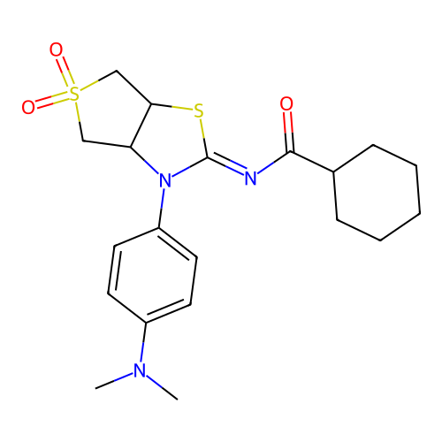 (Z)-N-(3-(4-(dimethylamino)phenyl)-5,5-dioxidotetrahydrothieno[3,4-d]thiazol-2(3H)-ylidene)cyclohexanecarboxamide structure