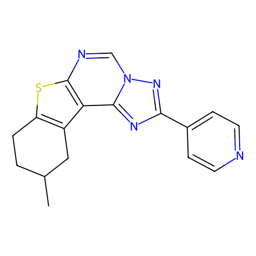 10-methyl-2-(pyridin-4-yl)-8,9,10,11-tetrahydro[1]benzothieno[3,2-e][1,2,4]triazolo[1,5-c]pyrimidine structure