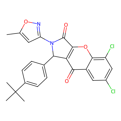 1-(4-(tert-butyl)phenyl)-5,7-dichloro-2-(5-methylisoxazol-3-yl)-1,2-dihydrochromeno[2,3-c]pyrrole-3,9-dione structure