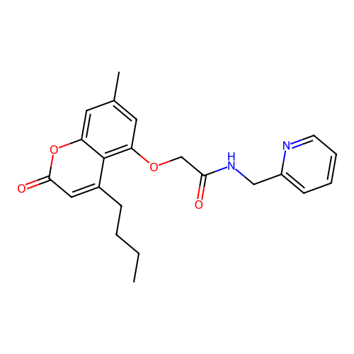 2-[(4-butyl-7-methyl-2-oxo-2H-chromen-5-yl)oxy]-N-(pyridin-2-ylmethyl)acetamide structure