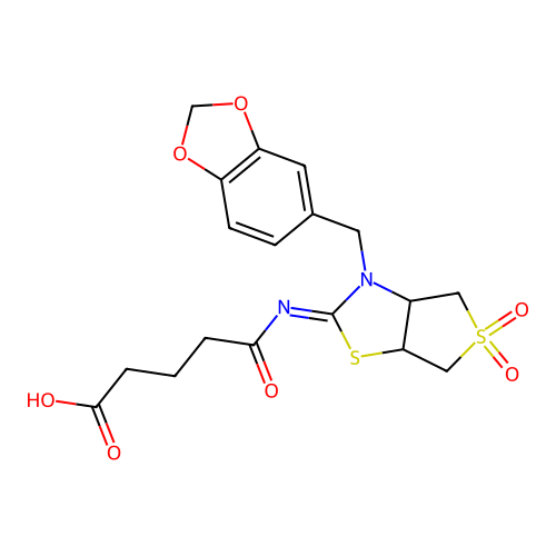 5-{[(2Z)-3-(1,3-benzodioxol-5-ylmethyl)-5,5-dioxidotetrahydrothieno[3,4-d][1,3]thiazol-2(3H)-ylidene]amino}-5-oxopentanoic acid structure