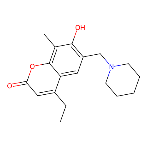 4-Ethyl-7-hydroxy-8-methyl-6-(piperidin-1-ylmethyl)chromen-2-one structure