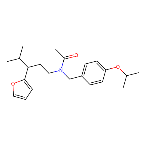 N-[3-(furan-2-yl)-4-methylpentyl]-N-[(4-propan-2-yloxyphenyl)methyl]acetamide structure