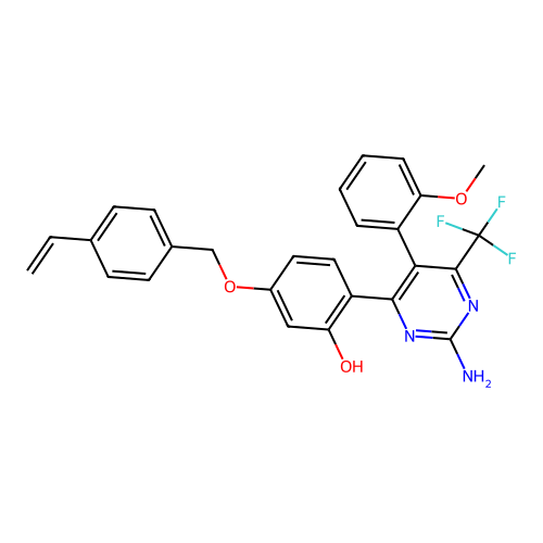2-[2-amino-5-(2-methoxyphenyl)-6-(trifluoromethyl)pyrimidin-4-yl]-5-[(4-ethenylbenzyl)oxy]phenol structure